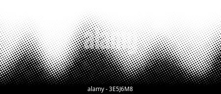 Wavy halftone grunge gradient texture. Pixelated noisy wave pattern background. Fading sandy comic overlay. Black dotted grain grit wallpaper. Rasterized pixelated anime or manga backdrop. Vector Stock Vector