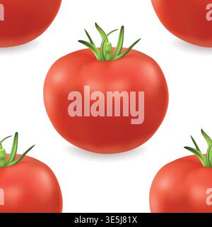 Seamless Tomato Pattern Background, Vector Illustration. Fresh Red Tomato Repeating Texture. Vegetable Food Wallpaper. Ripe Tomato Print, Kitchen Stock Vector