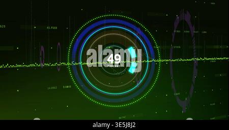 Displaying central HUD on dark green dashboard, with concentric ring and 49 PERCENT label Stock Photo