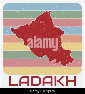 Ladakh, India vintage logo. Shape of the state on retro-colored stripes background. Ladakh, India map design with grunge scratch texture. Stock Vector