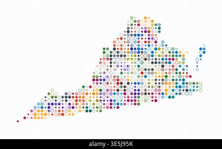 Virginia, shape of the state built of colored cells. Digital style map of Virginia on a white background. Small size circle blocks. Stock Vector