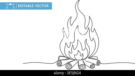 Continuous line drawing vector illustration of a minimalist campfire design perfect for various outdoor graphics. Stock Vector