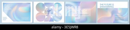 Gradient ppt bg for beauty booklet. Degrade paper slide of pearl pink blue iridescent page. Holographic header cover mockup, tech ombre bling shine Stock Vector