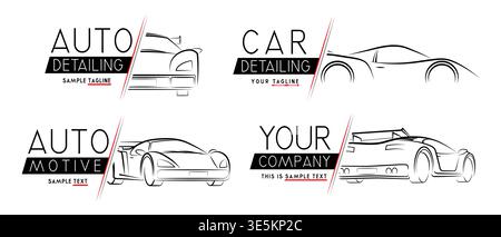Minimalist Auto Detailing Logo Concepts Featuring Line Art Car Shapes on White Background - vector illustration Stock Vector