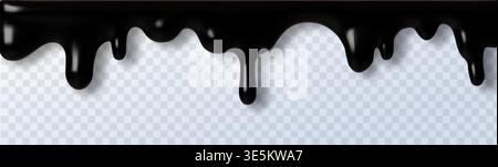 Drip drop paint with liquid black oil and water slime 3d. Vector circle ooze with cream drip sauce and halloween icon realistic. Frame ink drip with Stock Vector