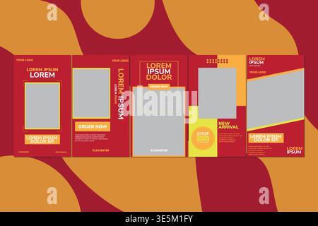 Instagram Stories Template Set with Bold Red and Yellow Modern Design Stock Vector