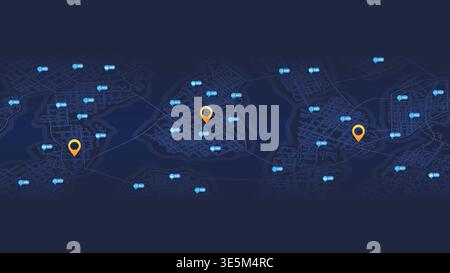 GPS navigation map tracking rental electric scooters, cars and bikes with battery status icons. Vector illustration Stock Vector