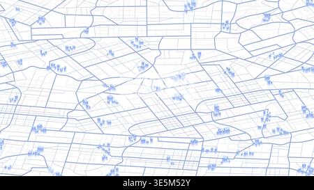 Abstract vector map of 3d buildings. Abstract navigation plan of urban area. Generic city map with signs of streets, roads, and house. Simple scheme Stock Vector