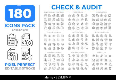 Check and audit line icons set collection Stock Vector