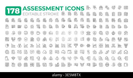 Assessment line icons big set Stock Vector