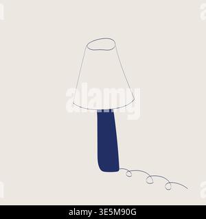 Hand drawn blue table lamp with lampshade in minimal doodle style.  Stock Vector