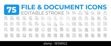 File and document line icons big set Stock Vector