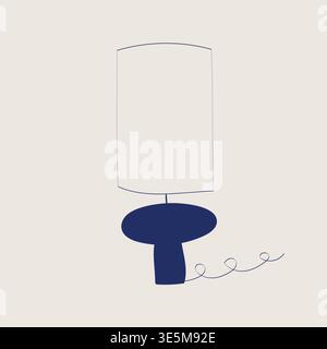 Hand drawn blue table lamp with lampshade in minimal doodle childish style.  Stock Vector