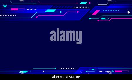 digital futuristic technology dark blue background featuring neon geometric shapes and circuit lines to high tech innovation for gamers and tech compa Stock Vector