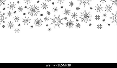 Snowflakes winter black and white top border Stock Vector