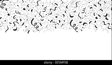 Confetti curling streamers black and white top border Stock Vector