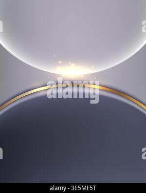 elegant abstract background overlapping matte grey layers and glowing golden arc with soft sparkles sophisticated atmosphere for luxury brand marketin Stock Vector