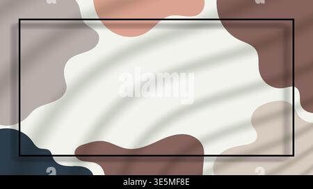 minimalist abstract background organic earth toned fluid shapes and black frame with soft botanical shadows, modern aesthetic for branding Stock Vector