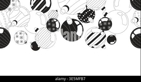 Christmas ornaments black and white top border Stock Vector