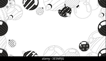 Christmas ornaments black and white border copy-space Stock Vector