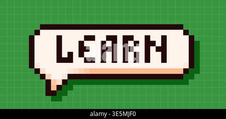 Back to School pixel art speech bubble learn. Stock Vector