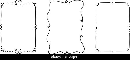 Vintage frames collection. Delicate rectangle empty shape for invitation and label design. Hand drawn doodle elements drawn by black ink. Stock Vector