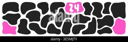 Black and white 24 wavy organic rectangles drawn a bold abstract shapes. Stock Vector