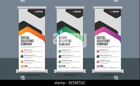 Modern creative corporate business roll up standee or x banner design layout template. Modern design for vertical rollup, pull up, flag-banner Stock Vector