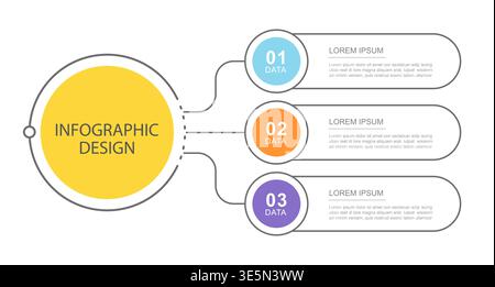 Business infographic design with three horizontal steps presentation template for workflow and data. Stock Vector