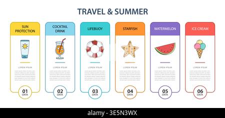 Travel and summer infographic template with beach holiday for vacation planning and tourism. Stock Vector