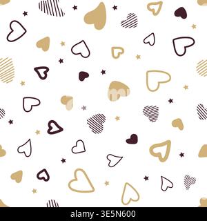 a gold orange heart. a pattern with hearts. cute decor. striped, rectangle. vector illustration. Stock Vector