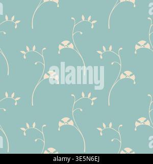 Seamless botanical vector pattern with delicate hand-drawn floral branches in minimalist vintage style on a teal background, perfectly suited for luxury wallpaper, sophisticated apparel, delicate stationery, and high-end home decor accents. Vector illustration Stock Vector