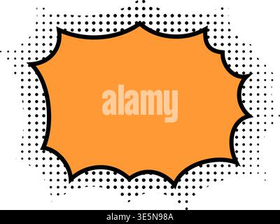 Blank orange speech bubble with dotted halftone background in cartoon style. Comic dialogue label. Empty textbox, message cloud, emphasis or explosion anime book or movie effect. Vector illustration. Stock Vector
