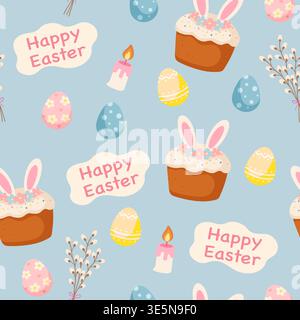 Holiday ornament with Easter panettone rabbit ears and willow on light blue background Stock Vector