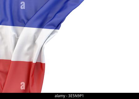 Schleswig-Holstein flag fabric shows blue, white, red stripes on a white background. 3d render Stock Photo