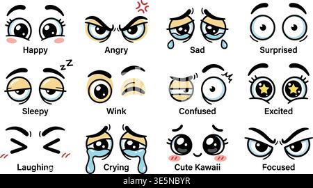 Cartoon Faces Expressions Set – Funny Comic Emotions Vector Characters Stock Vector