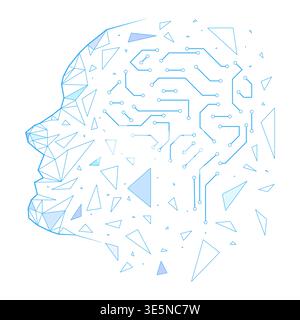 Abstract AI Head Circuit Stock Vector