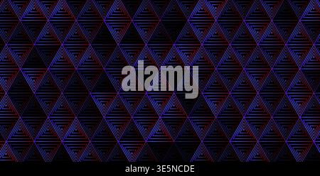 Neon triangle pattern background, dark futuristic tech wallpaper with glowing blue red lines for music, gaming, party visuals. Neon triangle patterns Stock Vector