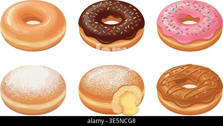 Donuts Icons Set – Glossy Sweet Dessert Vector Collection Stock Vector