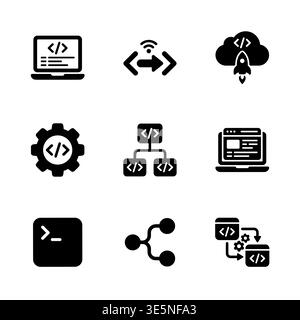 Software Development Icons Set, Programming and Coding Glyph Symbols Stock Vector