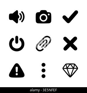 Basic user interface vector icon set, glyph style design Stock Vector
