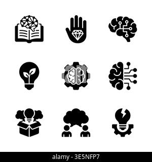 Set of creative thinking and intelligence icons black glyph style Stock Vector