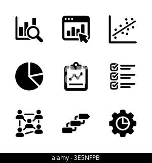 Data analytics and business intelligence glyph vector icons set Stock Vector