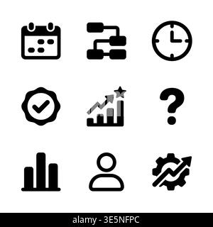 Set of business and management solid style vector icons Stock Vector