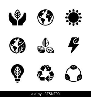 Black eco and green energy vector icon set glyph style Stock Vector