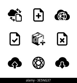 Set of Black Glyph Cloud and File Icons Stock Vector