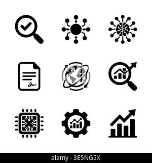Set of data analysis and technology filled glyph icons Stock Vector