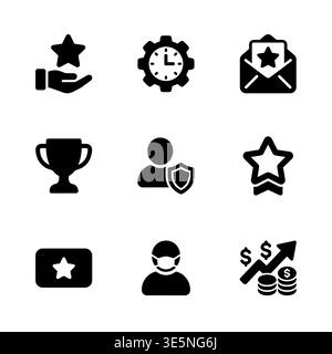 Black glyph icons related to business on white background Stock Vector