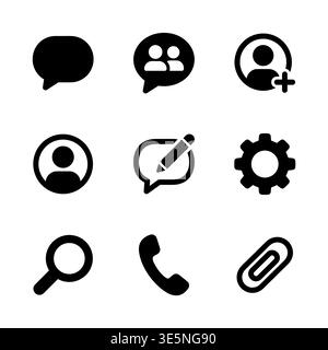 Set of black and white basic vector icons on white background Stock Vector