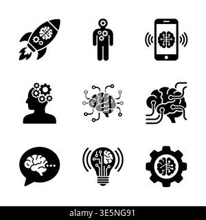 Artificial intelligence vector icons set, innovative technology black symbols Stock Vector